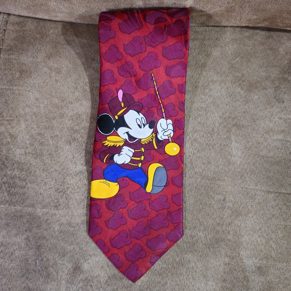 Vintage Disney Mickey Unlimited Tie Band Leader Marching Red Silk 90s